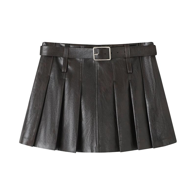 Leather Clothing | Pleated Leather Skirt  –  Womens Clothing Black