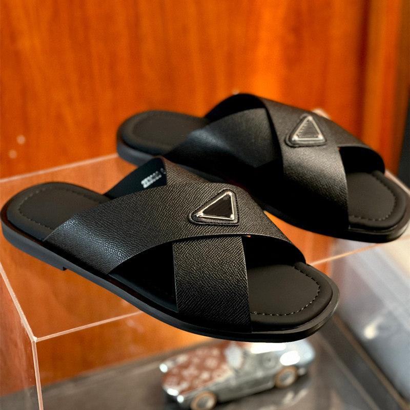 Sandals | Brushed Leather Crisscross Slides  –  Mens Mens Black