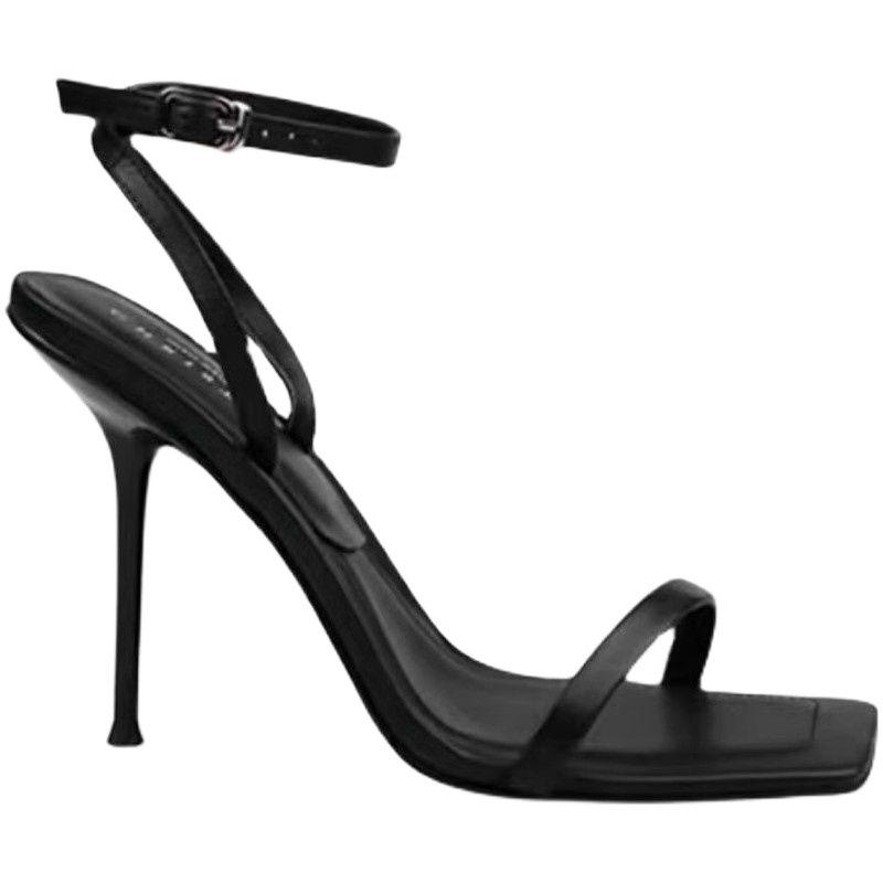 Sandals | Satin High-Heeled Sandals  –  Womens Sandals Black